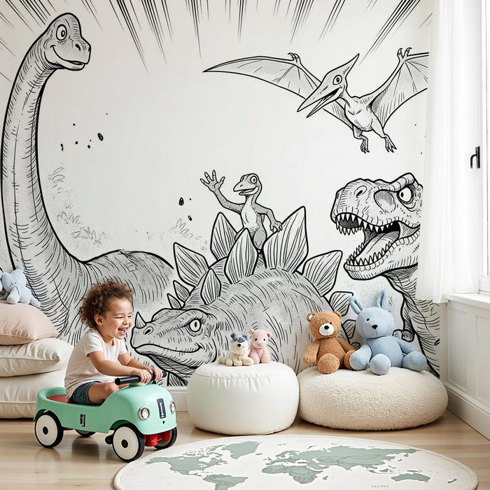 Papier peint chambre enfant | Dinosaure amusant et aventure préhistorique