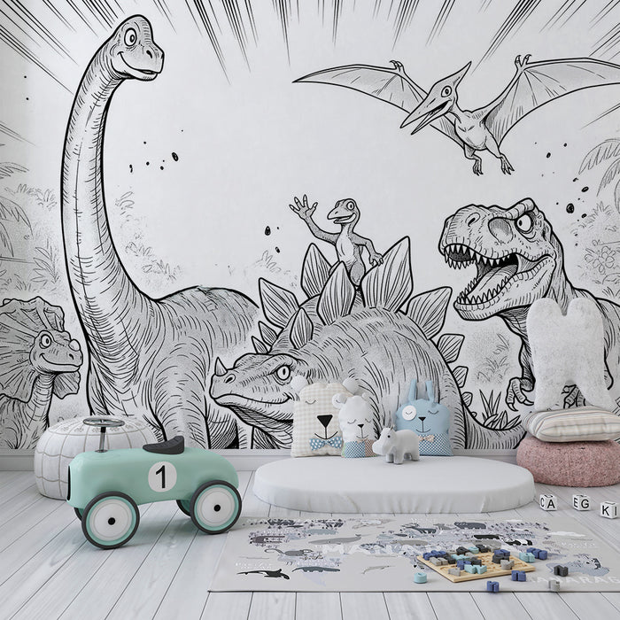 Papier peint chambre enfant | Dinosaure amusant et aventure préhistorique