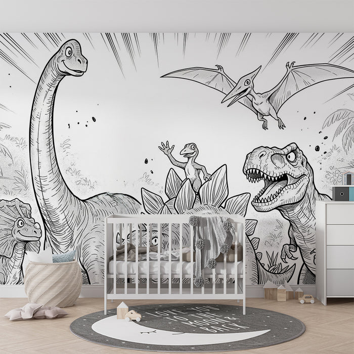 Papier peint chambre enfant | Dinosaure amusant et aventure préhistorique