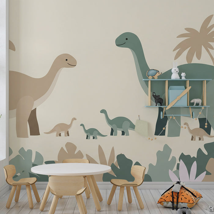 Papel de parede criança | Dinossauro divertido e selva tropical