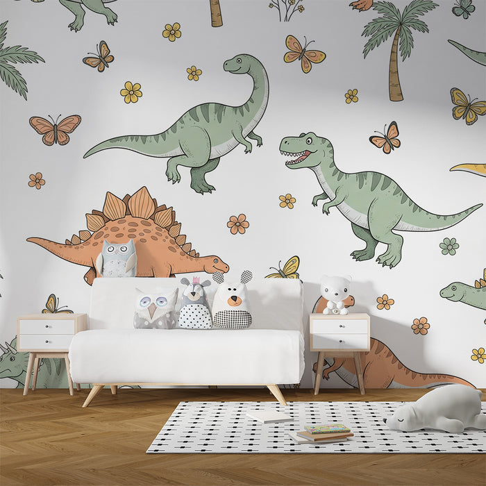 Dětská tapeta | Zábavné dinosaury a barevná příroda