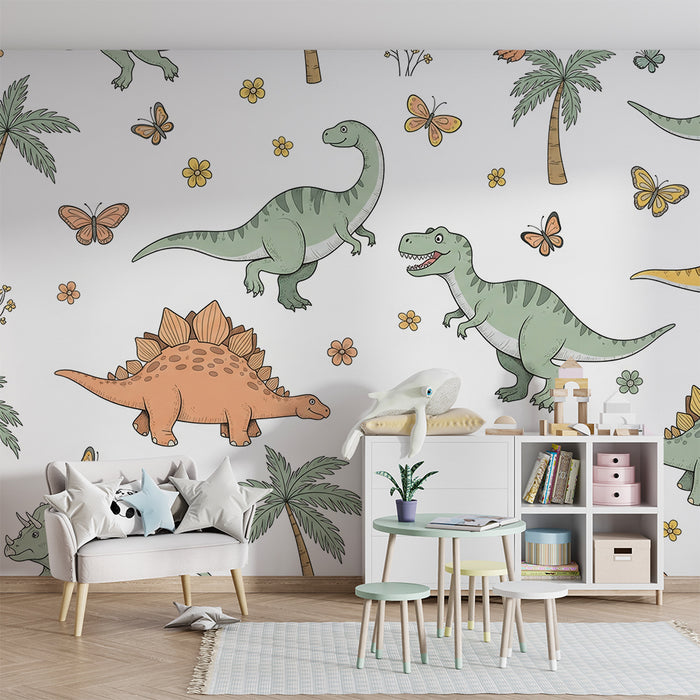 Dětská tapeta | Zábavné dinosaury a barevná příroda