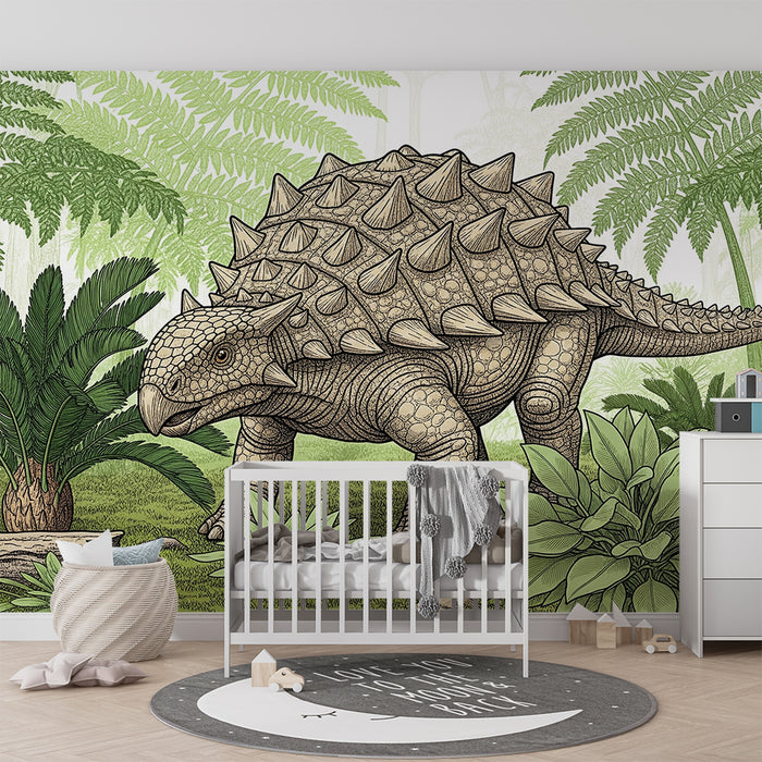 Dětský pokoj tapeta | Ankylosaur dinosaurus v pravěké džungli