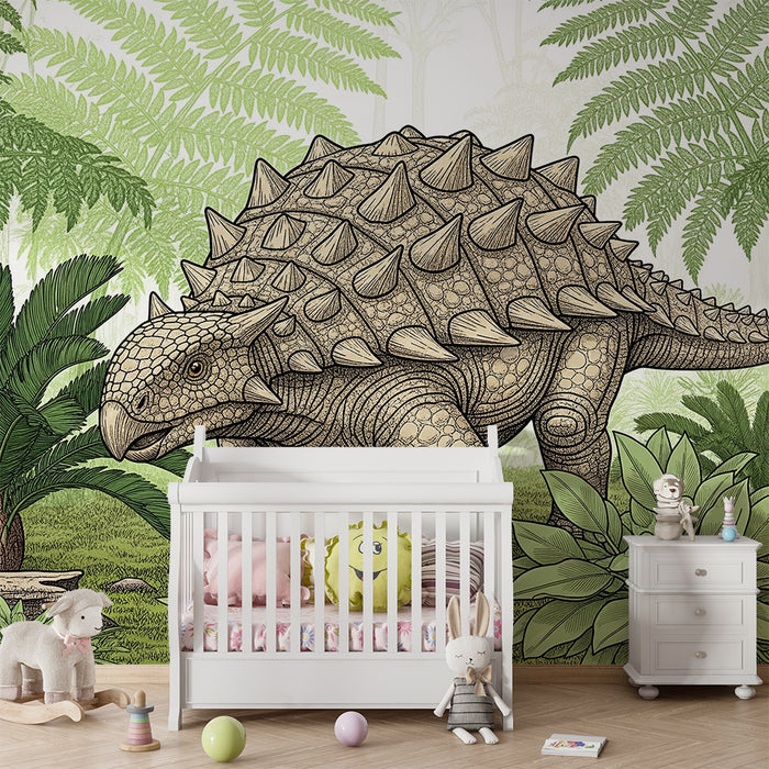 Dětský pokoj tapeta | Ankylosaur dinosaurus v pravěké džungli