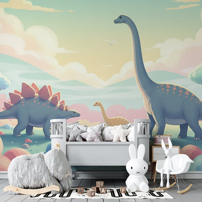 Kids room wallpaper | Värviline dinosauruse tapeet eelajaloolises maastikus
