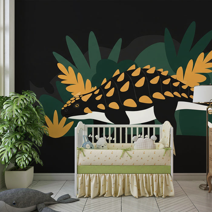 Gyermekszoba tapéta | Színes dinoszaurusz egy stilizált dzsungelben