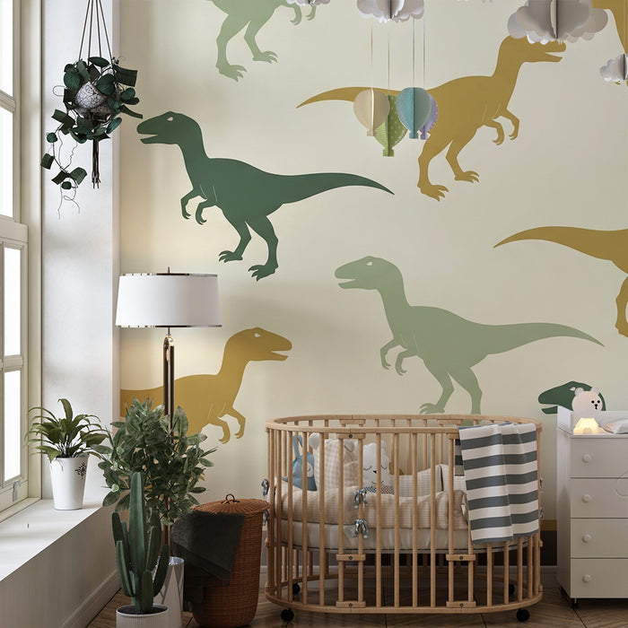 Børneværelse tapet | Farverig dinosaur på blød baggrund