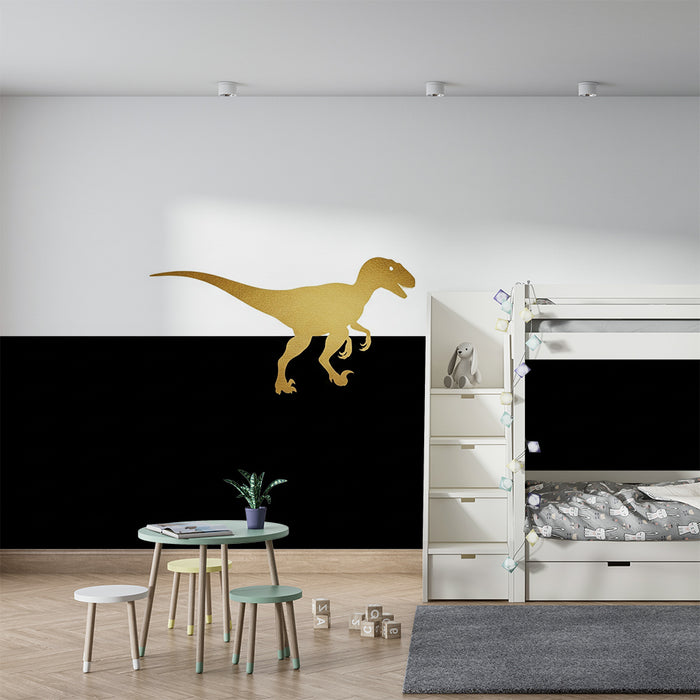 Tapet barnerom | Gull dinosaurus på svart og hvitt bakgrunn