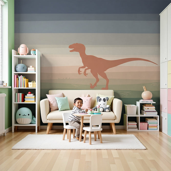 Kinderzimmer Tapete | Dinosaurier in Silhouette über einer Pastelllandschaft