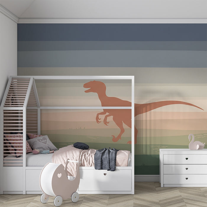 Kinderzimmer Tapete | Dinosaurier in Silhouette über einer Pastelllandschaft