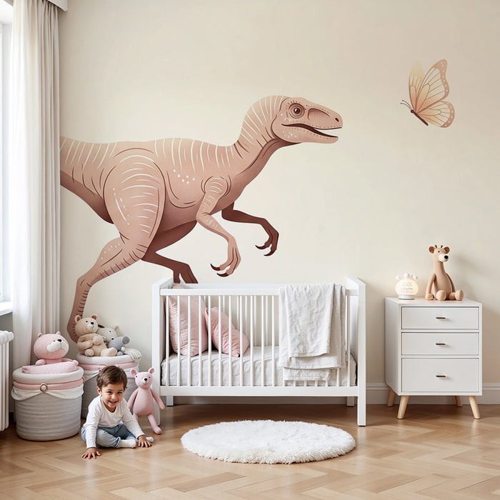 Kinderkamer behang | Dinosaurus en vlinder in een fantastische wereld