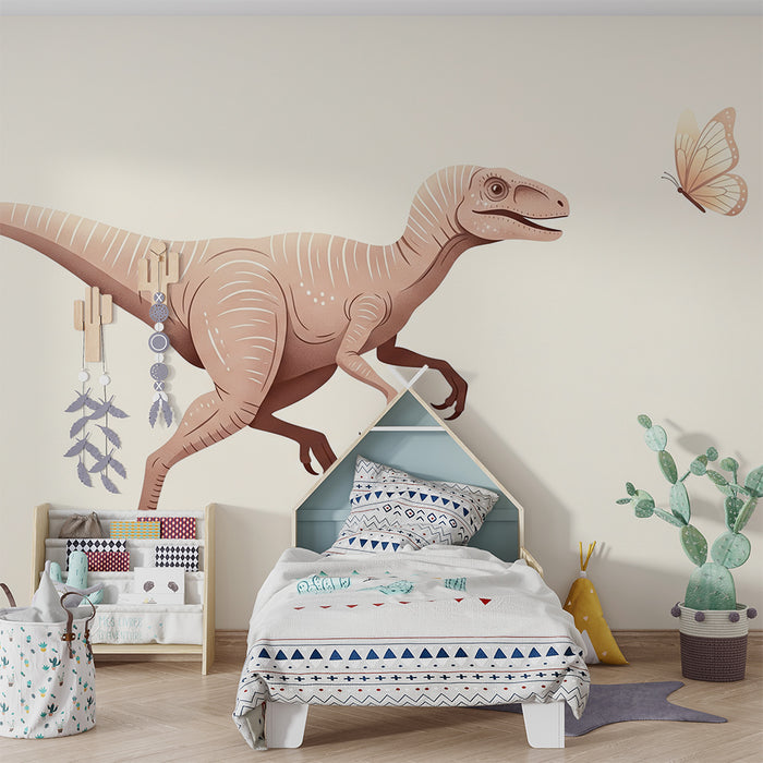 Kinderkamer behang | Dinosaurus en vlinder in een fantastische wereld
