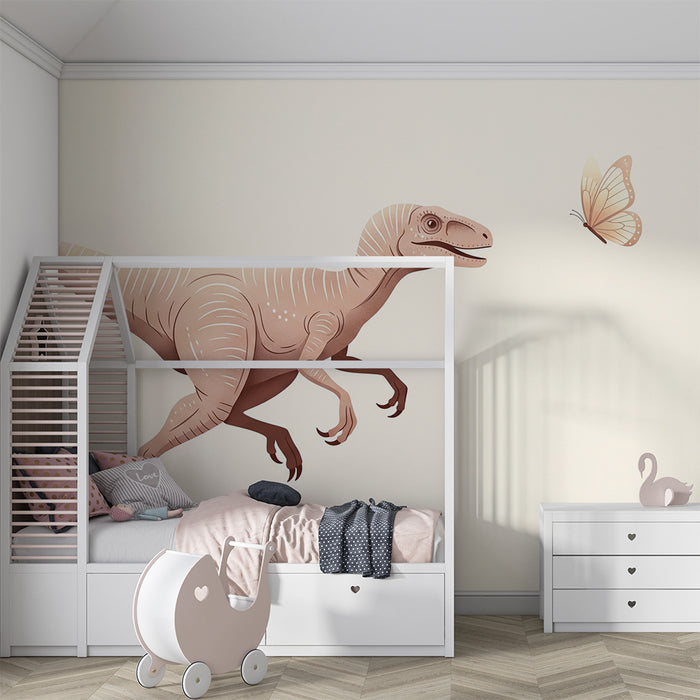 Kinderkamer behang | Dinosaurus en vlinder in een fantastische wereld
