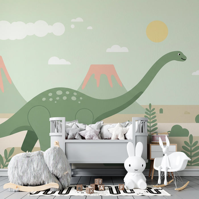 Papel de parede criança | Dinossauro e paisagem pré-histórica
