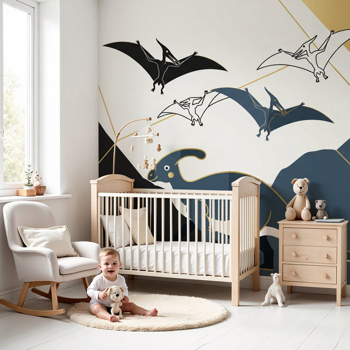 Gyermekszoba tapéta | Dinók és pteroszauruszok modern dekorban