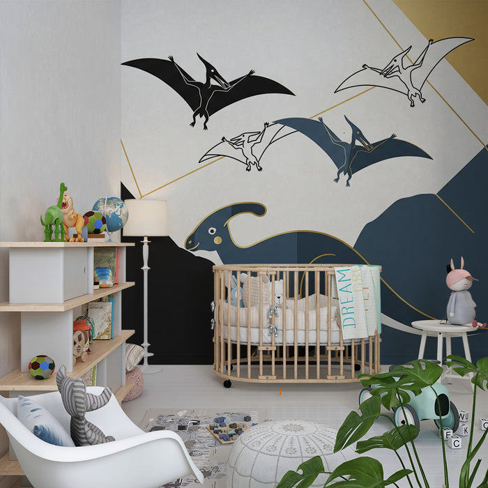 Gyermekszoba tapéta | Dinók és pteroszauruszok modern dekorban