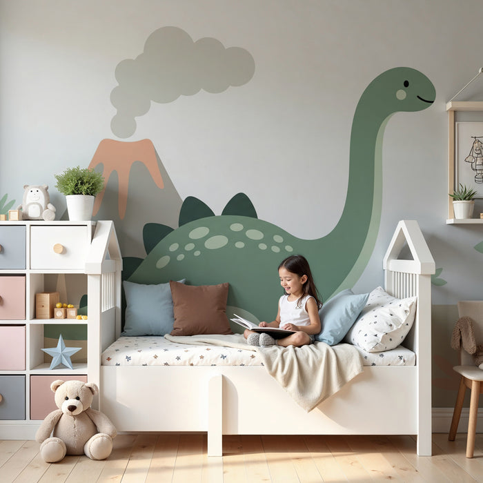 Kinderkamer behang | Dinosaurus en vulkaan
