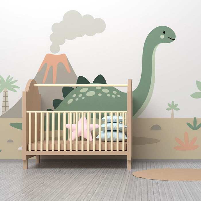 Kinderkamer behang | Dinosaurus en vulkaan