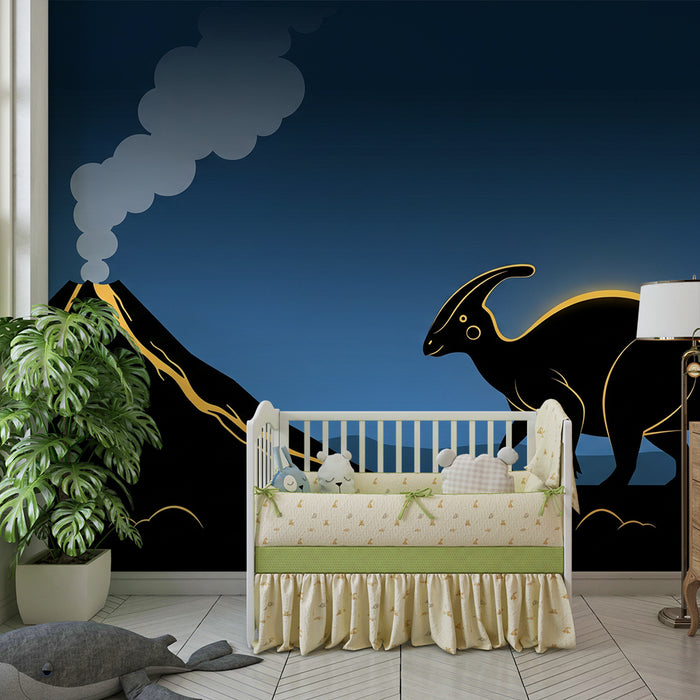 Barntapet | Dinosaurie och vulkan under en stjärnklar himmel