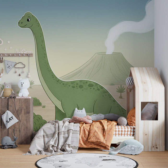Dětská tapeta | Veselý dinosaurus v pravěké krajině