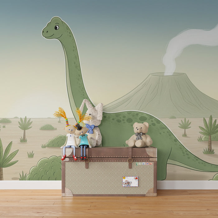 Dětská tapeta | Veselý dinosaurus v pravěké krajině
