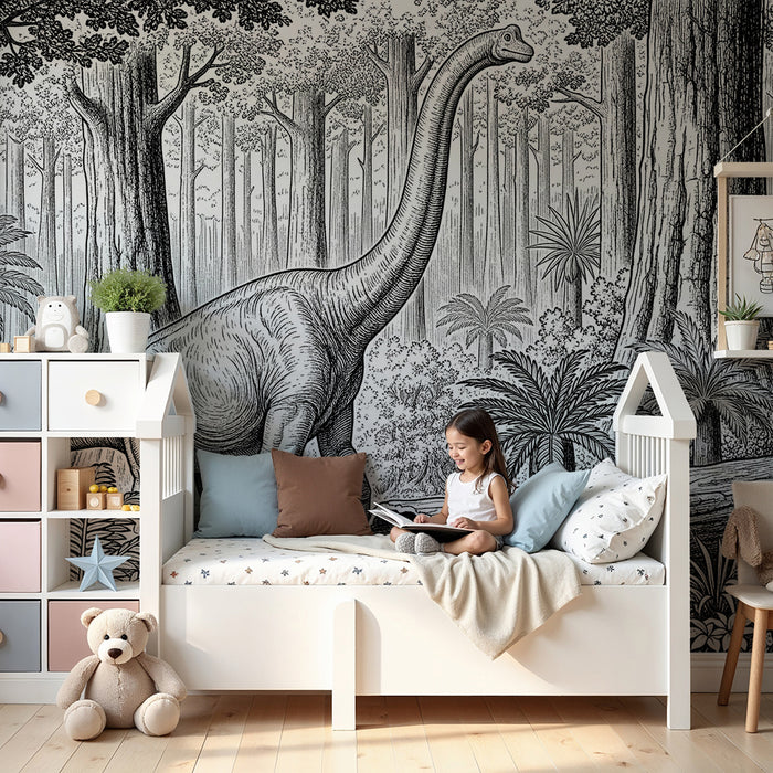 Kids room wallpaper | Majestic dinosaur in the heart of a prehistoric forest