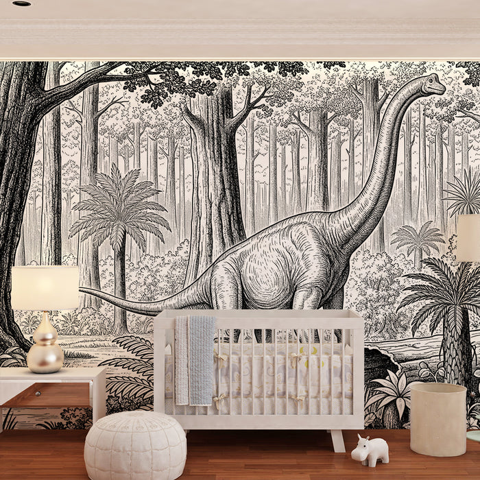 Kids room wallpaper | Majestic dinosaur in the heart of a prehistoric forest