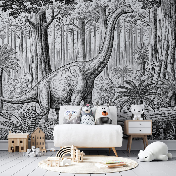 Kids room wallpaper | Majestic dinosaur in the heart of a prehistoric forest