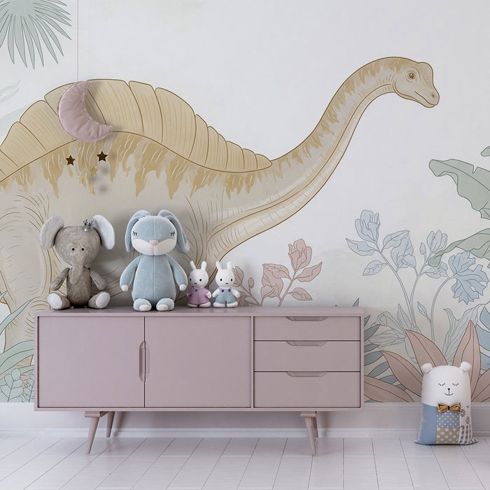Kids room wallpaper | Majestic dinosaur in the middle of a colorful jungle
