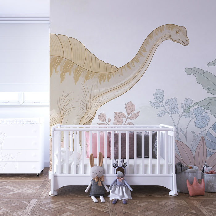 Kids room wallpaper | Majestic dinosaur in the middle of a colorful jungle
