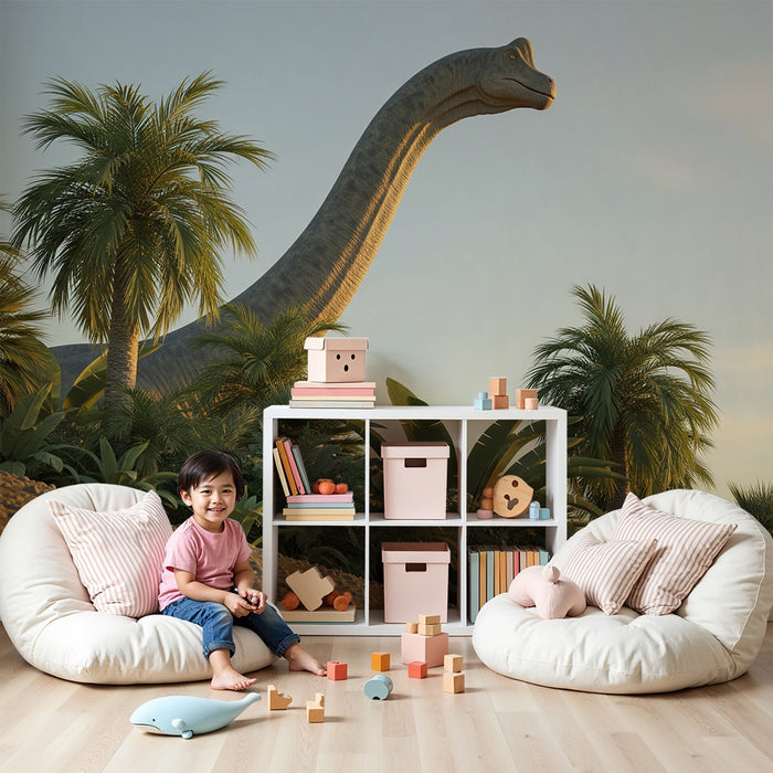 Gyermekszoba tapéta | Fenséges dinoszaurusz egy buja dzsungel közepén