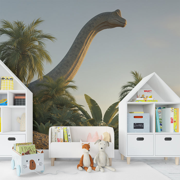 Gyermekszoba tapéta | Fenséges dinoszaurusz egy buja dzsungel közepén