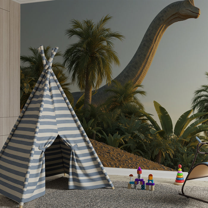 Gyermekszoba tapéta | Fenséges dinoszaurusz egy buja dzsungel közepén