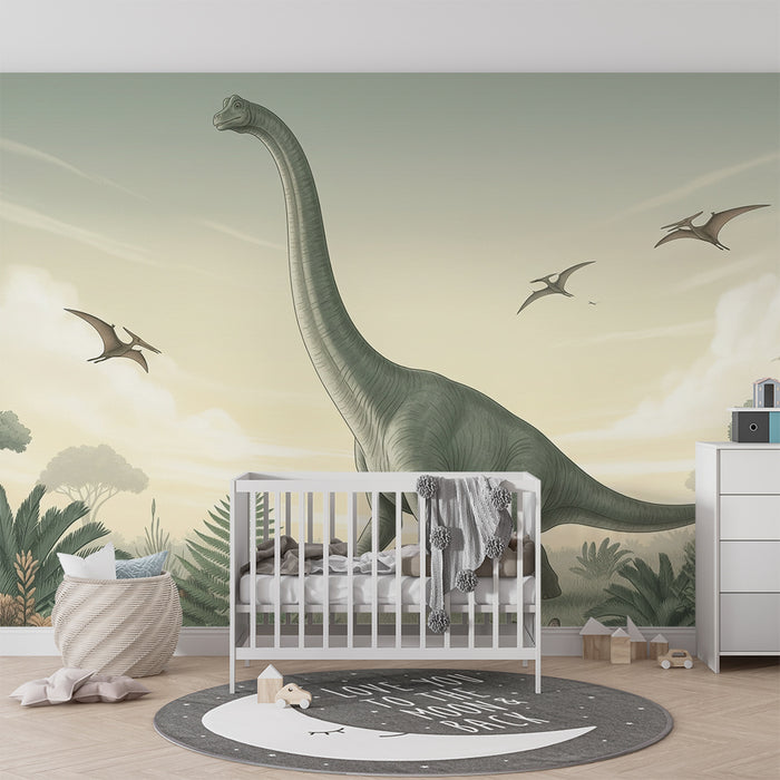 Detská izba tapeta | Majestátny dinosaurus uprostred pravekej džungle