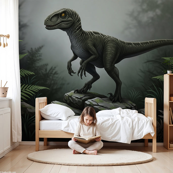 Carta da parati per cameretta | Dinosauro maestoso nella giungla preistorica