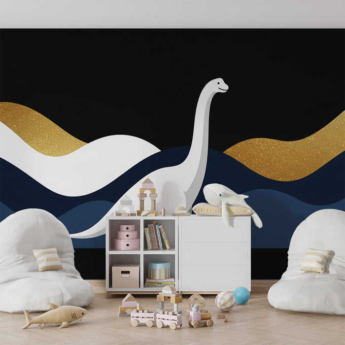 Kinderkamer behang | Majestueuze dinosaurus op abstracte achtergrond