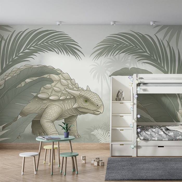 Papel de parede criança | Dinossauro fofo no meio da selva tropical