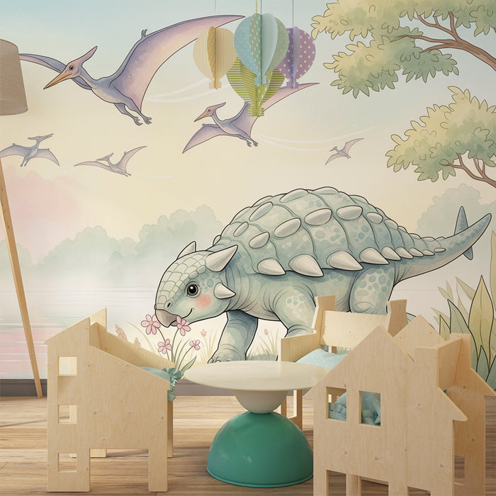 Barntapet | Söt dinosaurie och förhistoriska landskap