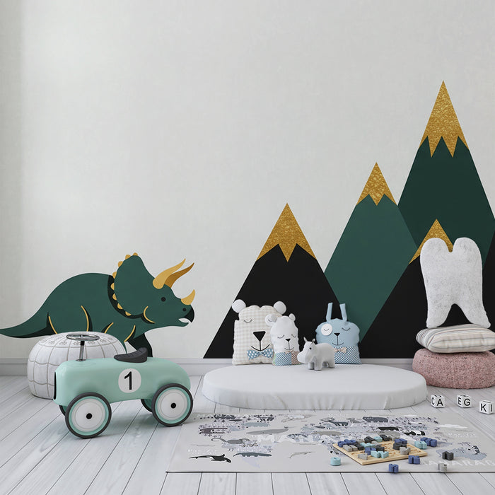 Papel de parede criança | Triceratops e montanhas estilizadas