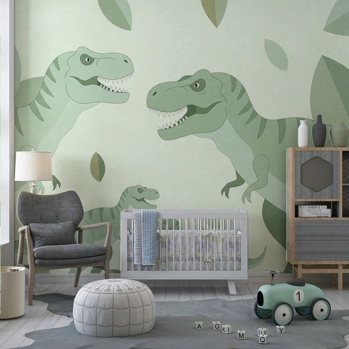 Kids room wallpaper | Fun dinosaurs in a lush jungle