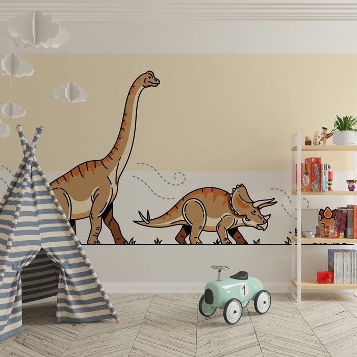 Papel de parede criança | Divertidos dinossauros a passear