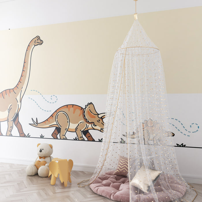 Papel de parede criança | Divertidos dinossauros a passear