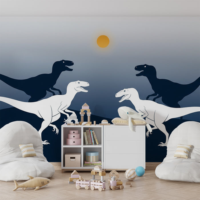 Lastenhuoneen tapetti | Dinosaurukset siluettina auringonlaskussa