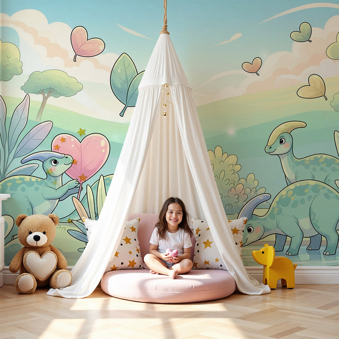 Barntapet | Glada dinosaurier i en förtrollande landskap