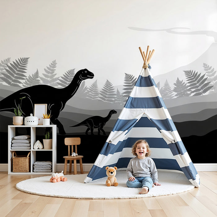 Kinderzimmer Tapete | Majestätische Dinosaurier in einer prähistorischen Landschaft