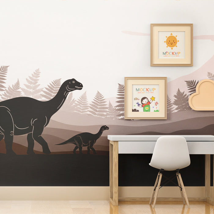 Kinderzimmer Tapete | Majestätische Dinosaurier in einer prähistorischen Landschaft
