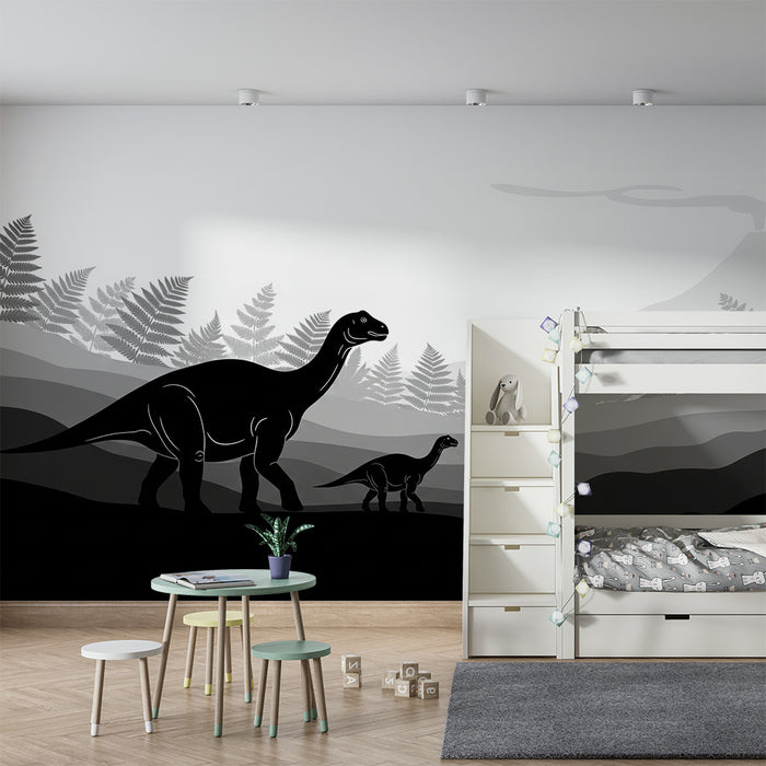Kinderzimmer Tapete | Majestätische Dinosaurier in einer prähistorischen Landschaft