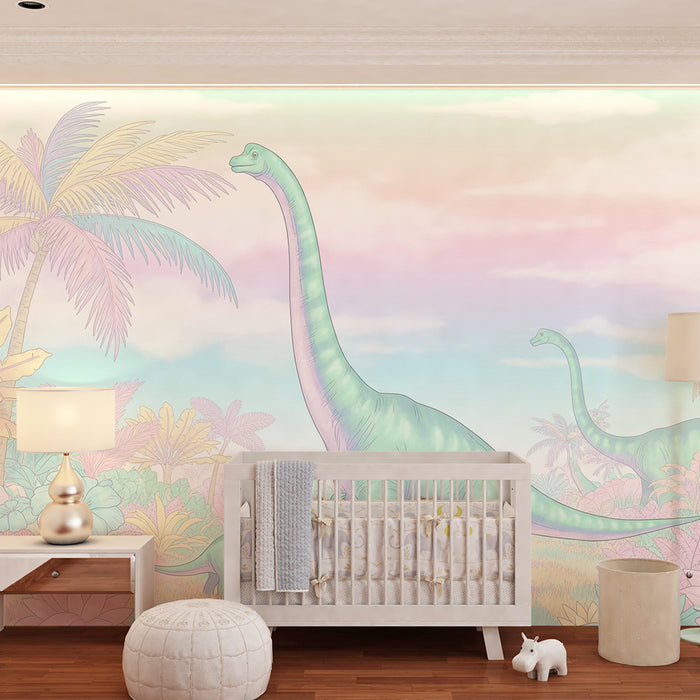 Barntapet | Majestätiska dinosaurier i en pastelljungel