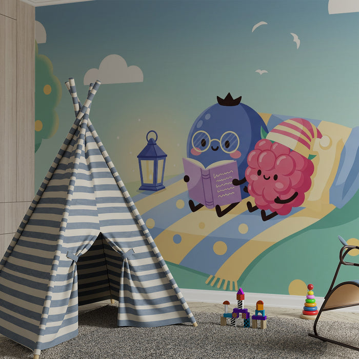 Kids' Room Wallpaper | Gentle Creatures Reading Under a Smiling Tree