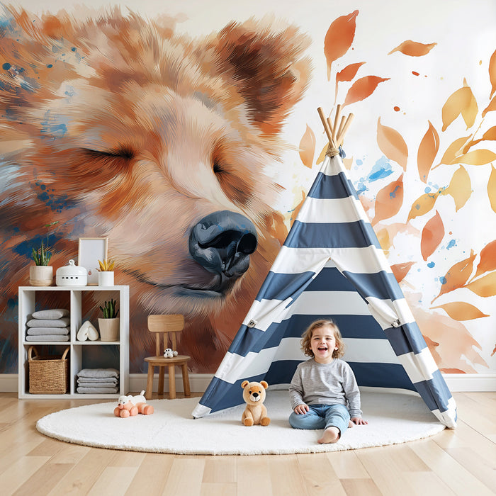 Kinderkamer behang | Zachtheid van een bruine beer in aquarel